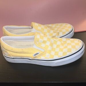 💛 🌻 Women’s Pastel Yellow Checkered Slip-On Vans🌻💛